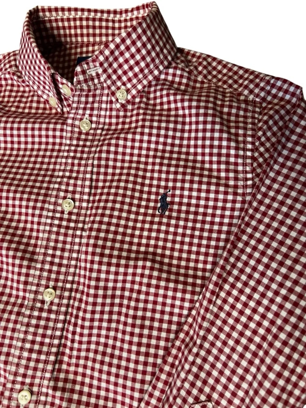 Ralph Lauren Boys Size 5 Red White Gingham Button Down Shirt Classic Preppy